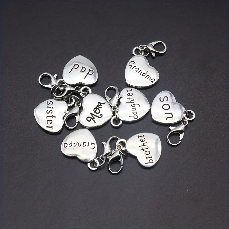 8pcs Silvery 3D Family Member Pendants Lobster Clasp