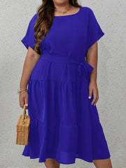  Women's Solid Batwing Ruffle Trim Dress