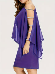 Casual Party Dress Women's Plus Mesh Layered Cut Out Sleeve Midi Dress