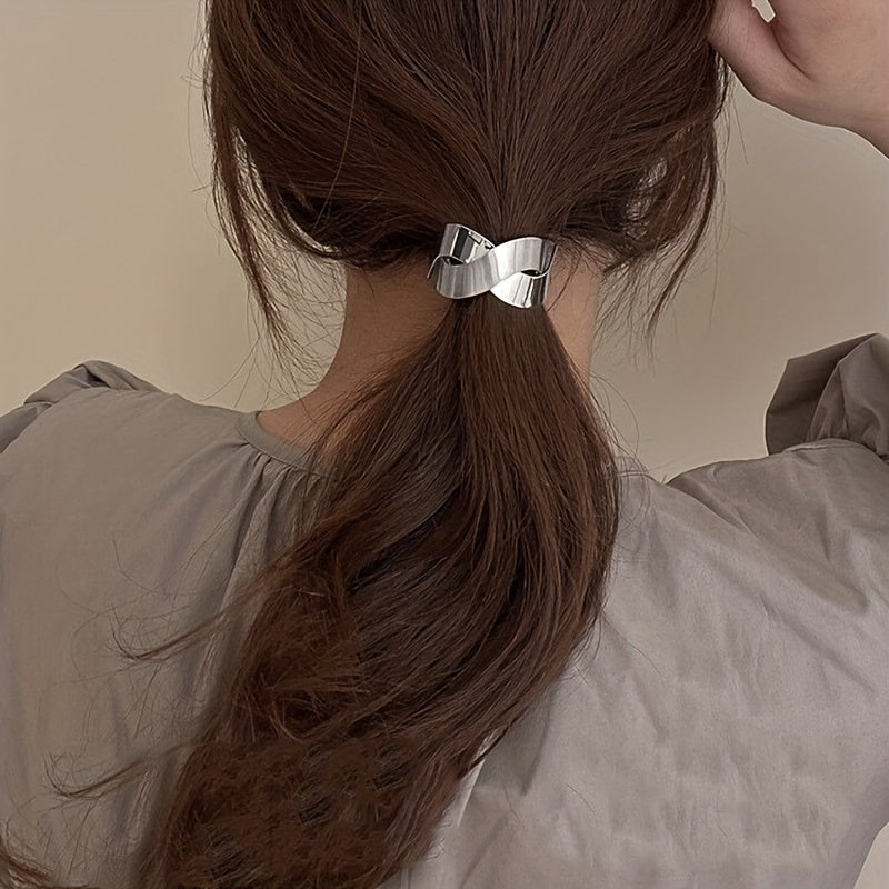 2 PCS Metal Hair Rope Twisted Metal Cross Hair Rope
