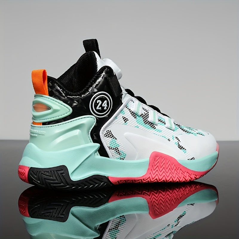 Boys High Top Basketball Shoes w/ Rotating Buckle Comfy Soft Sole