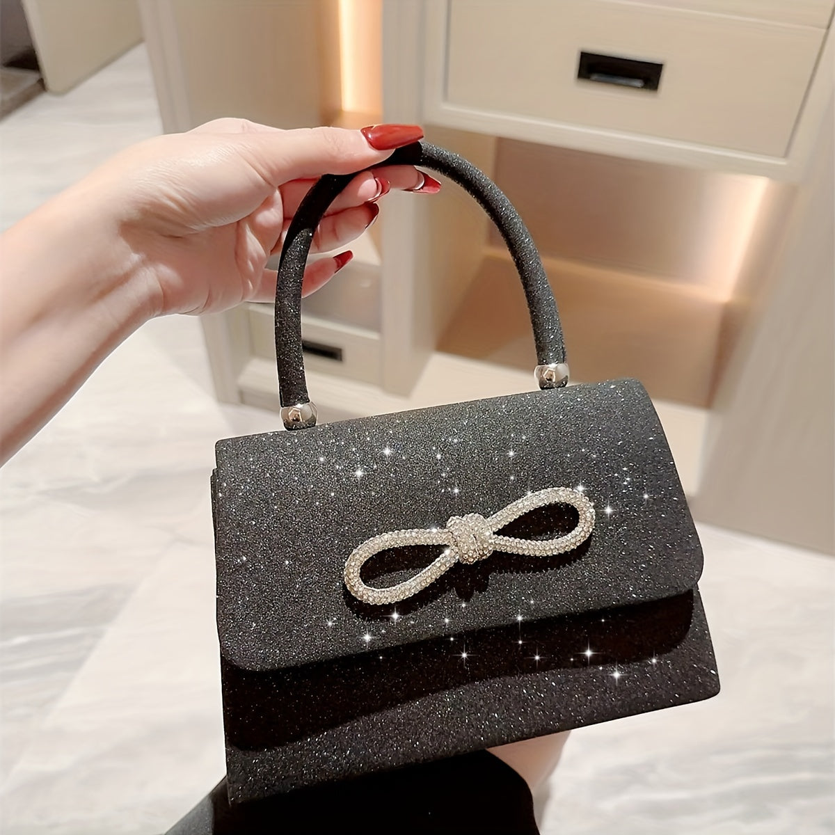 Rhinestone Glitter Chain Handbag Bling Clutch Purse Cocktail Evening Bag