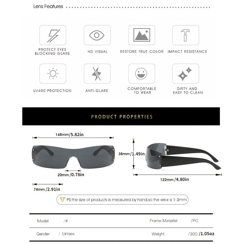 Y2K Rimless Sunglasses Women Cyberpunk Shades Glasses