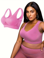  Sports Bra Women's Plus Solid Hollow Out Breathable Mesh Tank Bra