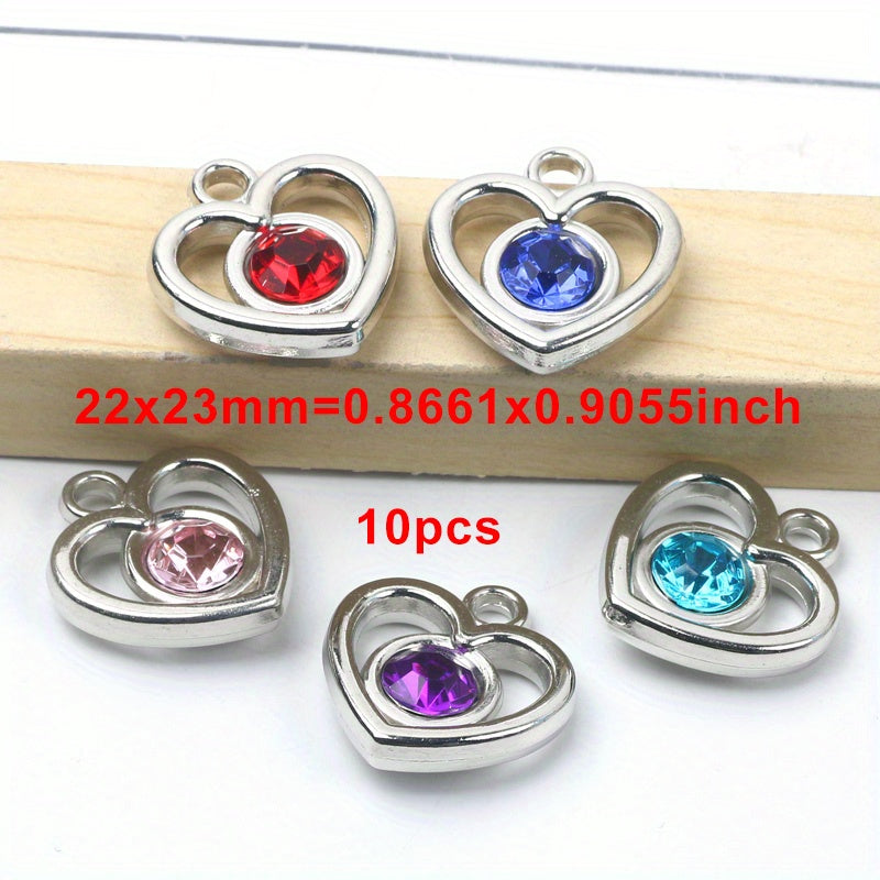 10pcs Colorful Rhinestone Heart Shape Pendant for DIY Accessories
