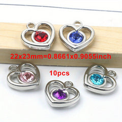 10pcs Colorful Rhinestone Heart Shape Pendant for DIY Accessories
