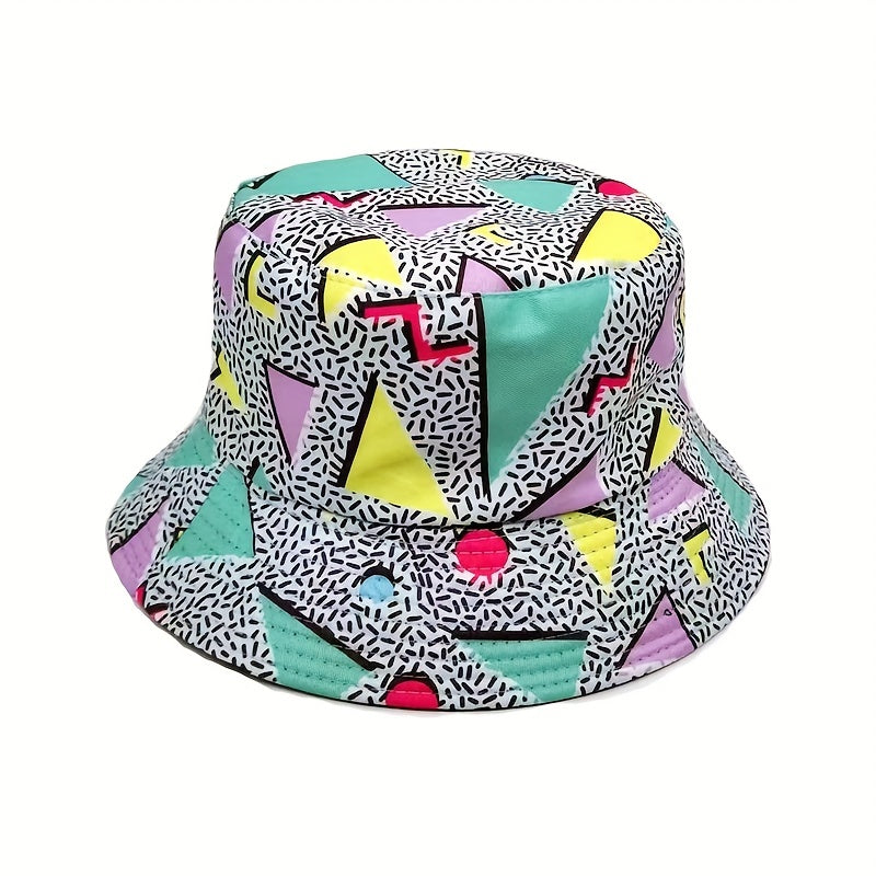 Geometric Print Reversible Bucket Hat Lightweight Fisherman Cap