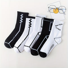 5 Pairs Letter Print Socks Comfy & Breathable Women's Stockings