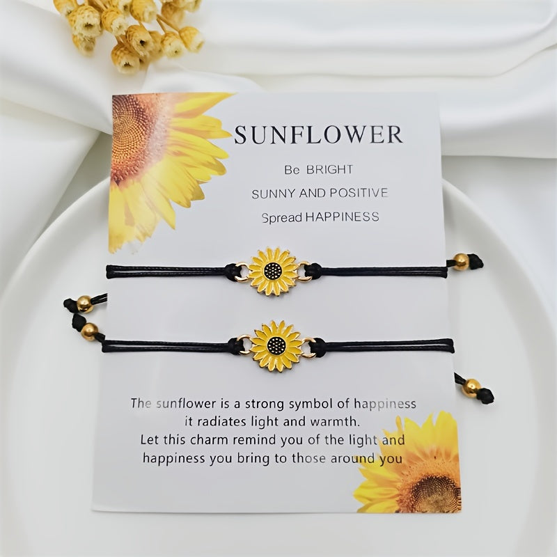 Braided Sunflower Charm Bracelet Couple Bracelet