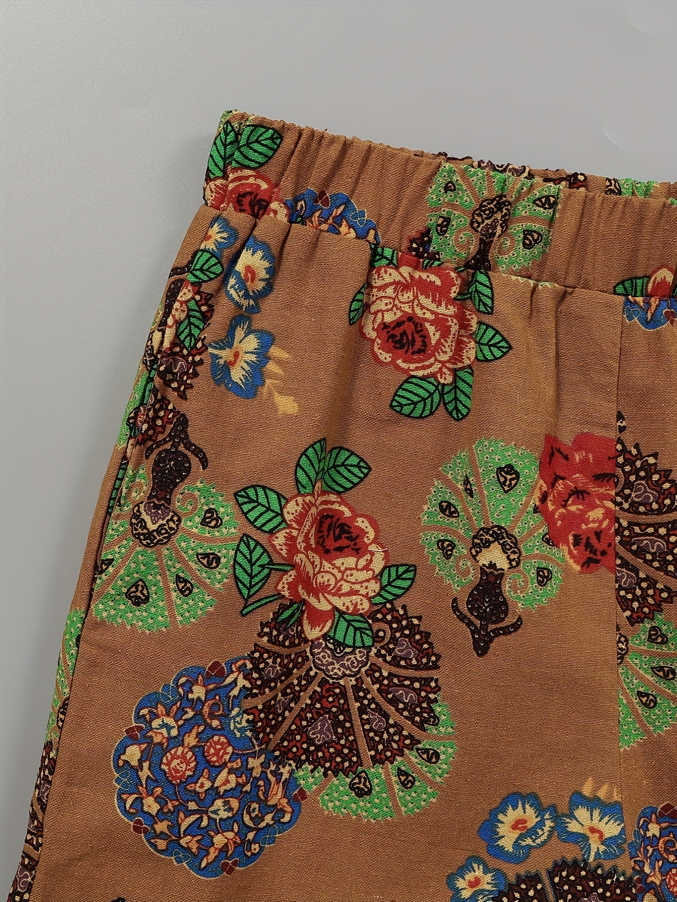 Women's Plus Floral Print Elastic Waist Pants