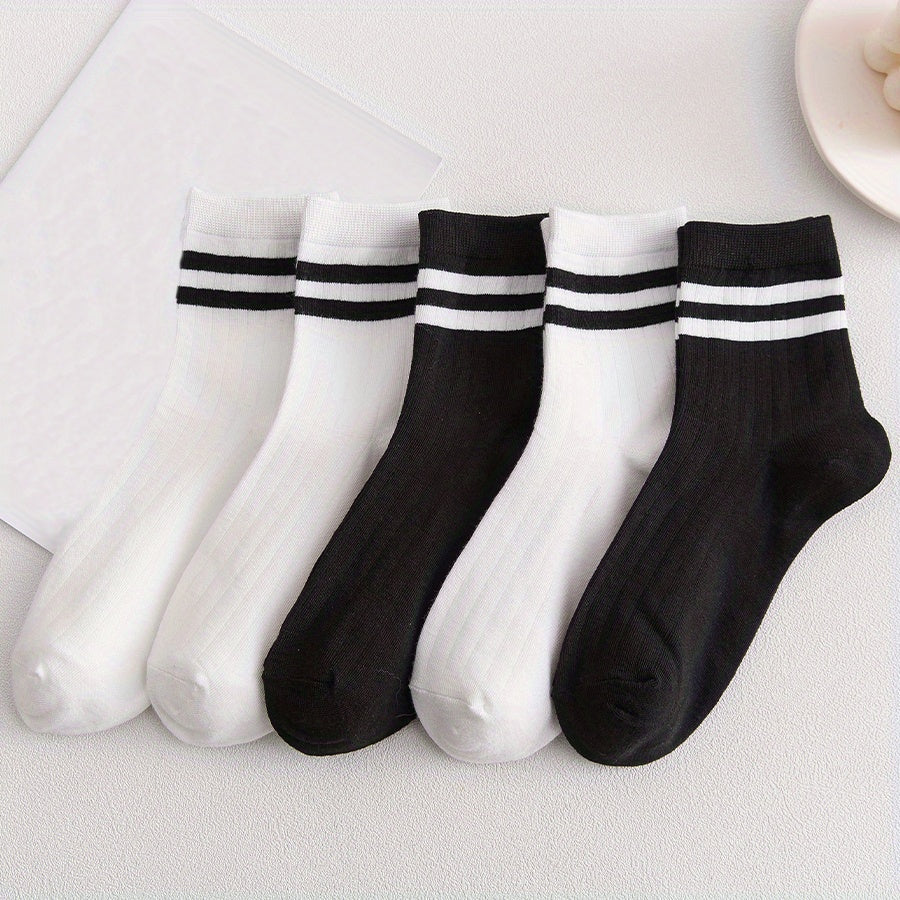 5 Pairs Striped Crew Socks for Sports Women's Stockings