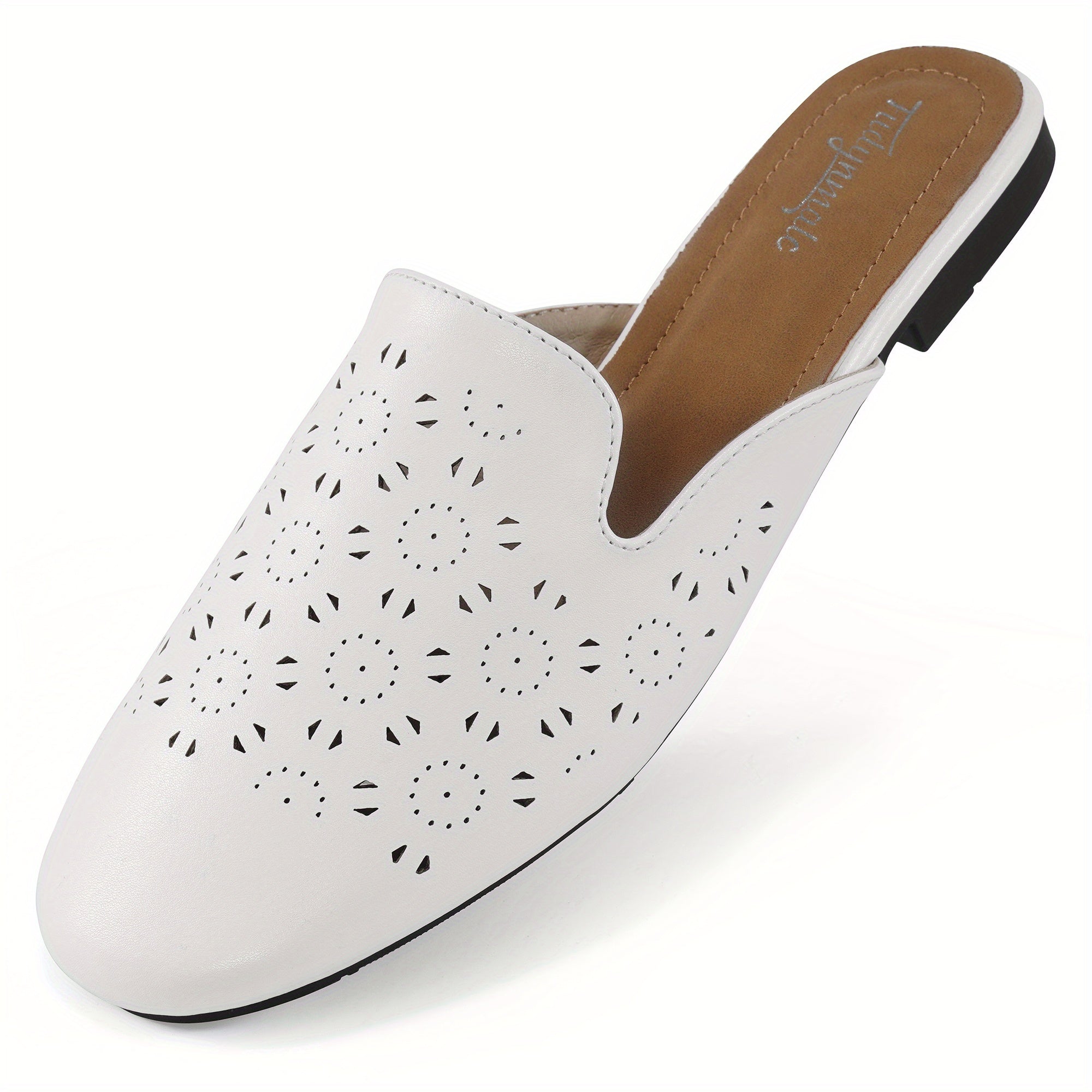 Women's Perforated Flat Mules Closed Toe Slip On Backless Loafers