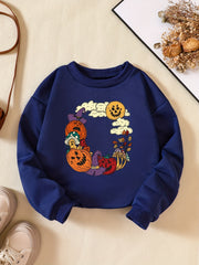 Girls' Halloween Element Print Crew Neck Sweatshirt Long Sleeve Pullovers