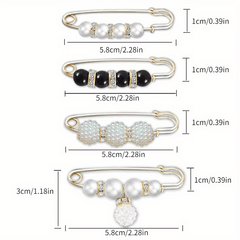 4pcs Faux Pearl Brooches Pins Sweater Shawl Clip