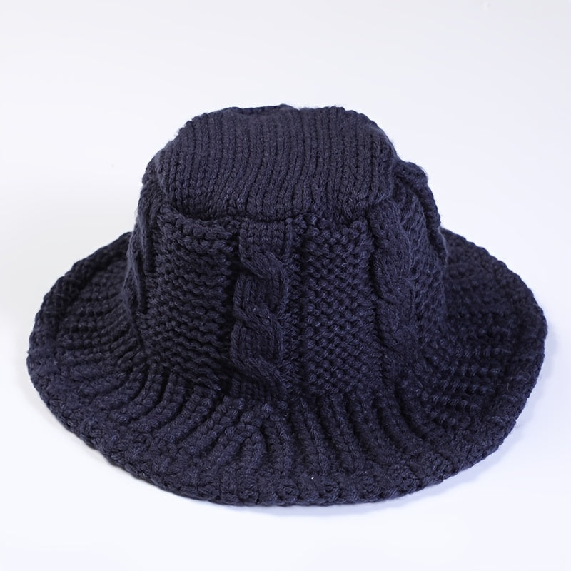 Cable Pattern Coldproof Thermal Women Knit Bucket Hat