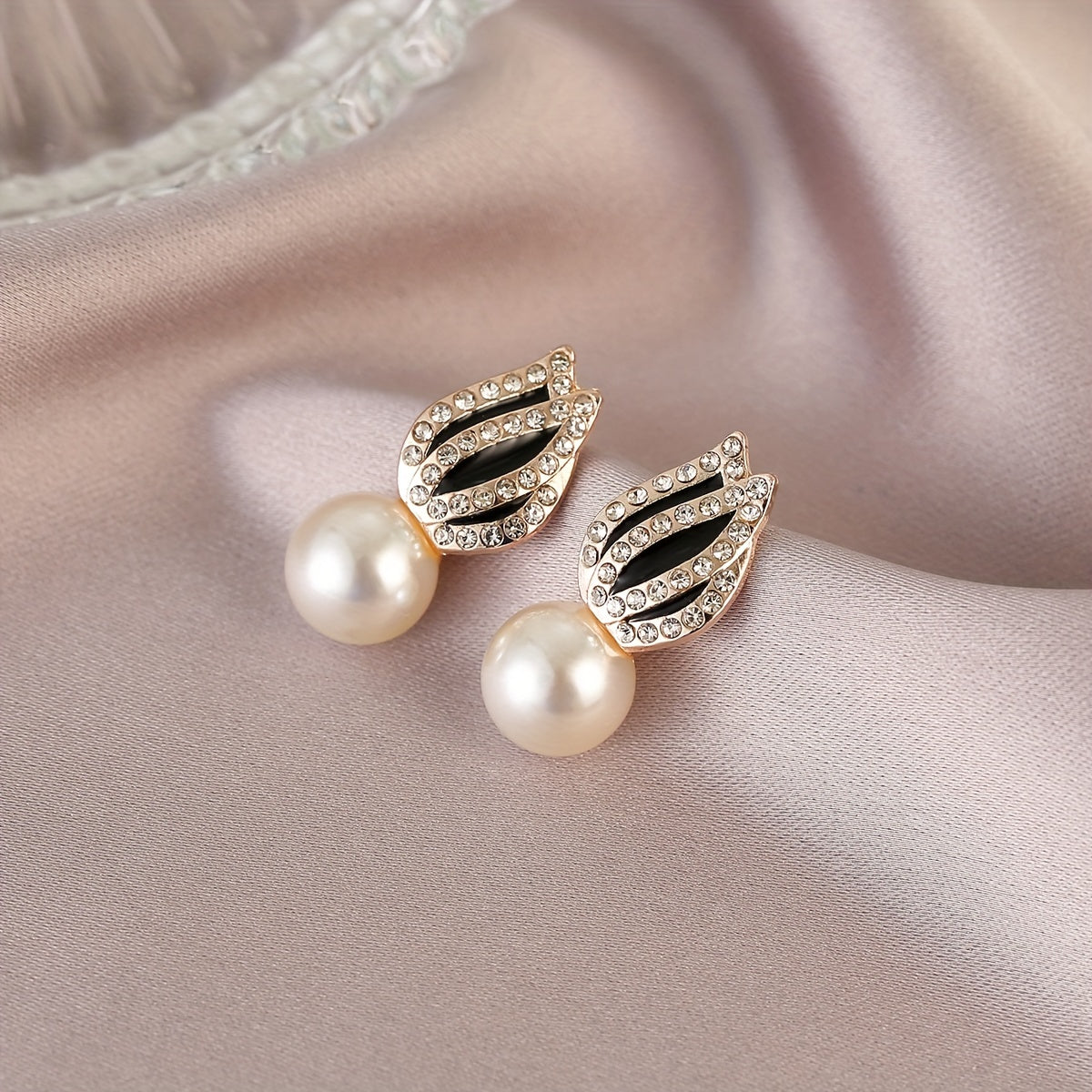 2pcs Pair Pearl Zircon Earrings Men Women