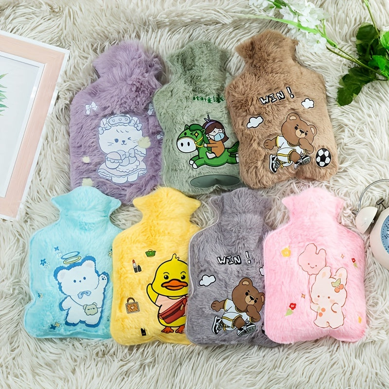 Cartoon Hot Water Bag w/ Plush Cover for Autumn & Winter