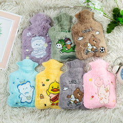 Cartoon Hot Water Bag w/ Plush Cover for Autumn & Winter