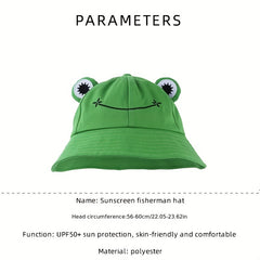 Frog Cartoon Bucket Hat Embroidery Solid Unisex Basin Hat Sunshade Travel Beach