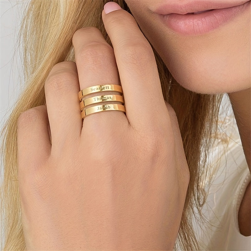 Personalized Engraved Name Ring Stainless Steel Adjustable Finger Ring