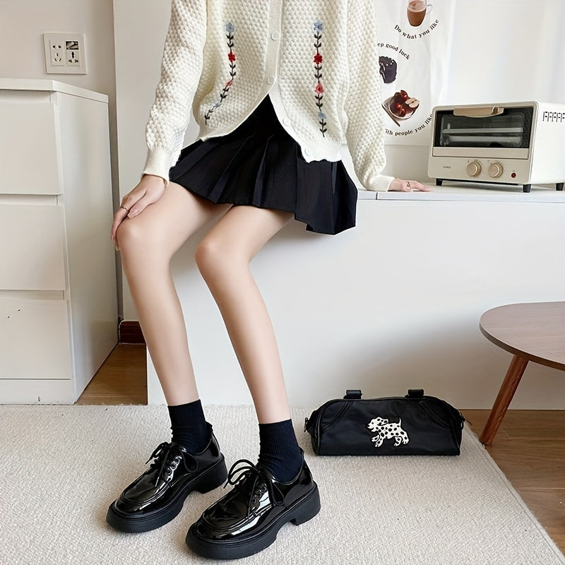 Women's Platform Loafers Lace Up Casual Shoes