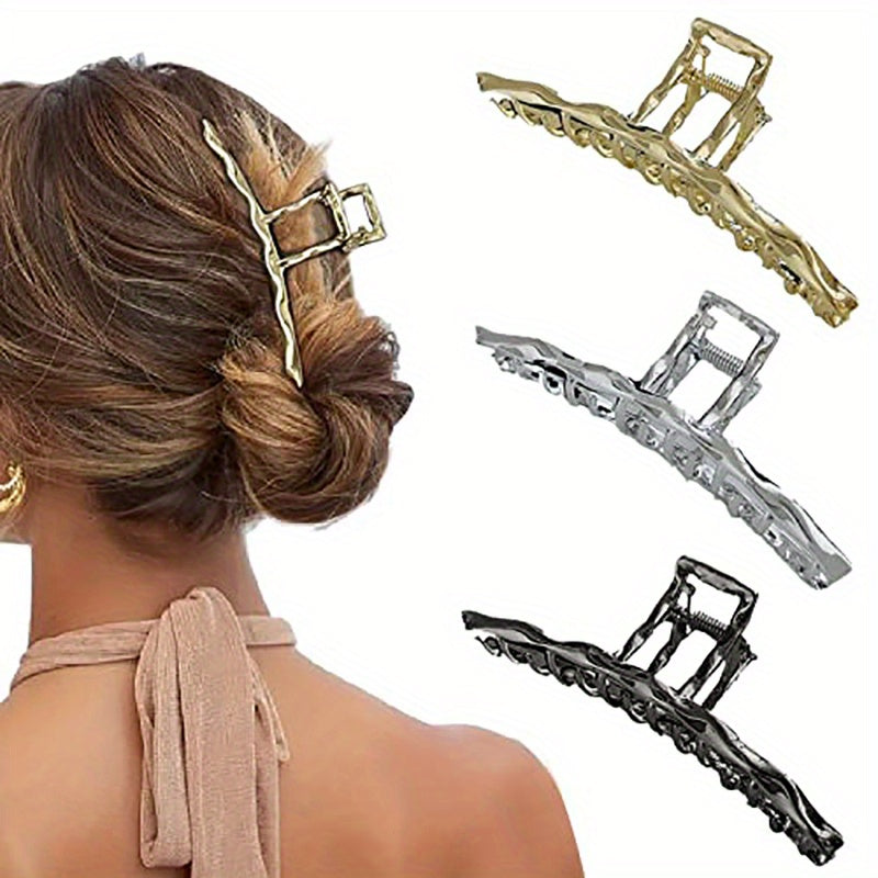3pcs Metal Long Claw Clips Hair Clamp Nonslip Shark Clip Ponytail Holder
