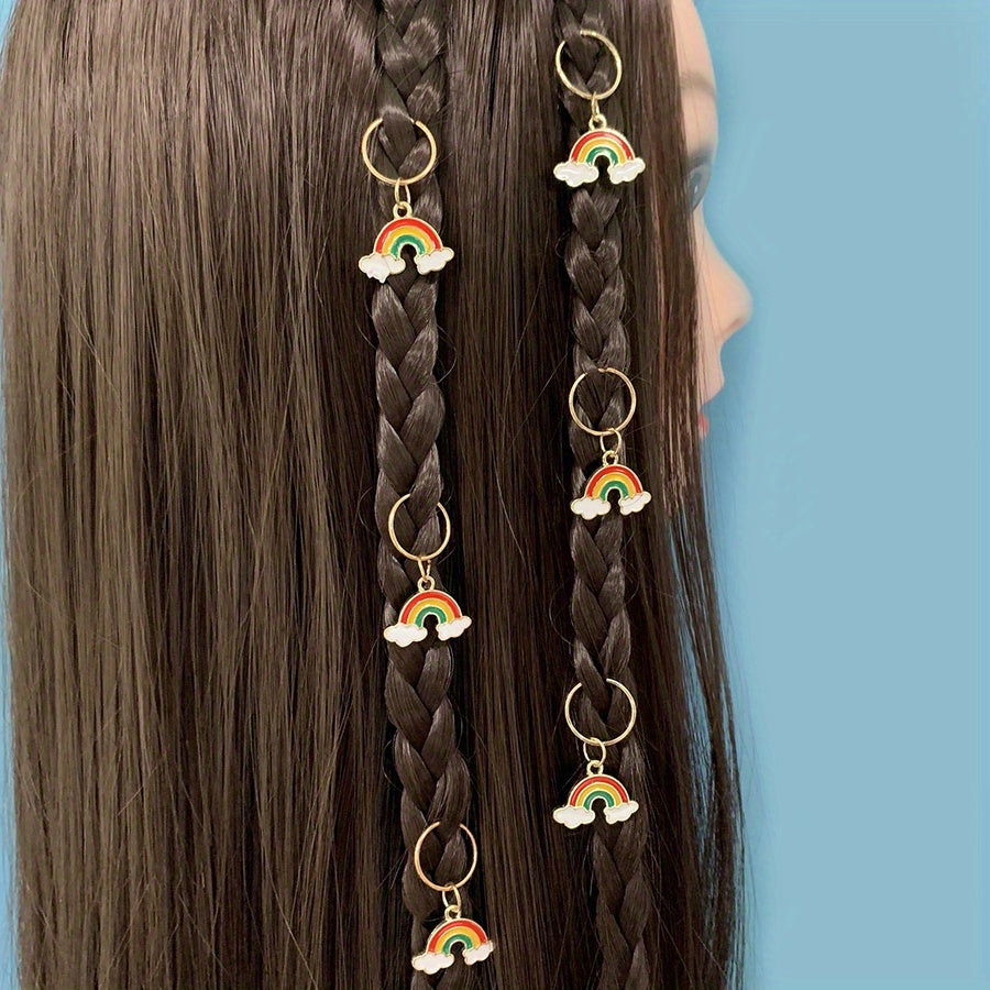 6pcs Rainbow Cloud Braid Hair Accessories Charm Hair Ring