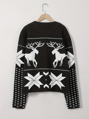  Christmas Reindeer & Geometric Print Long Sleeve Sweater