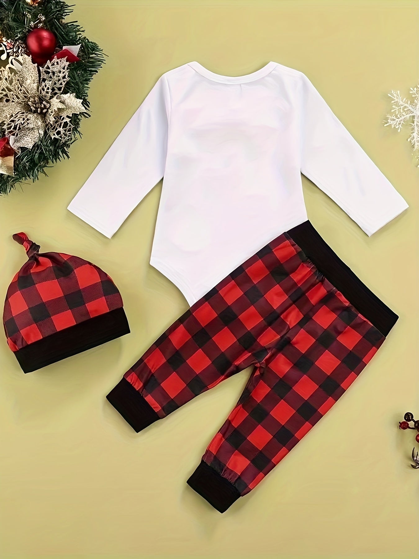 3pcs Baby Boys Christmas Clothes Long Sleeved Tops & Pants & Hats Set