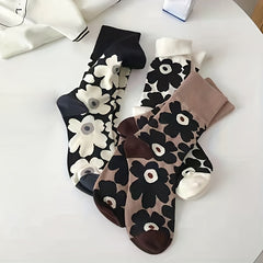 3 Pairs Flower Print Socks Mid Tube Women's Stockings