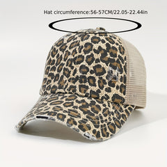 Leopard Print Ponytail Trucker Hat Dad Cap for Women