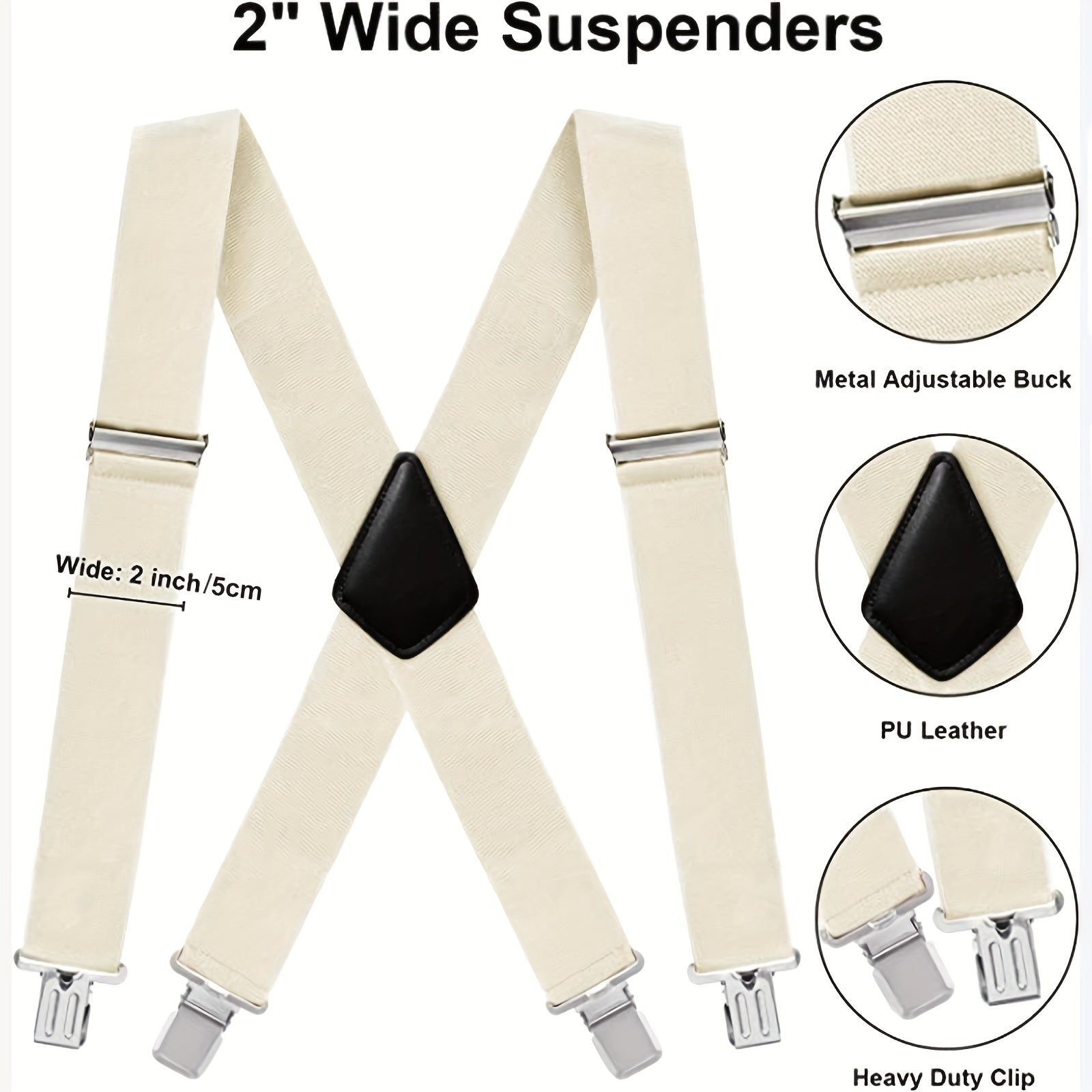 Men's Wide Elastic Adjustable Suspenders 4 Clips