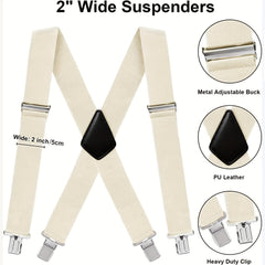 Men's Wide Elastic Adjustable Suspenders 4 Clips