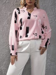  Graphic Print Long Sleeve Casual Blouse