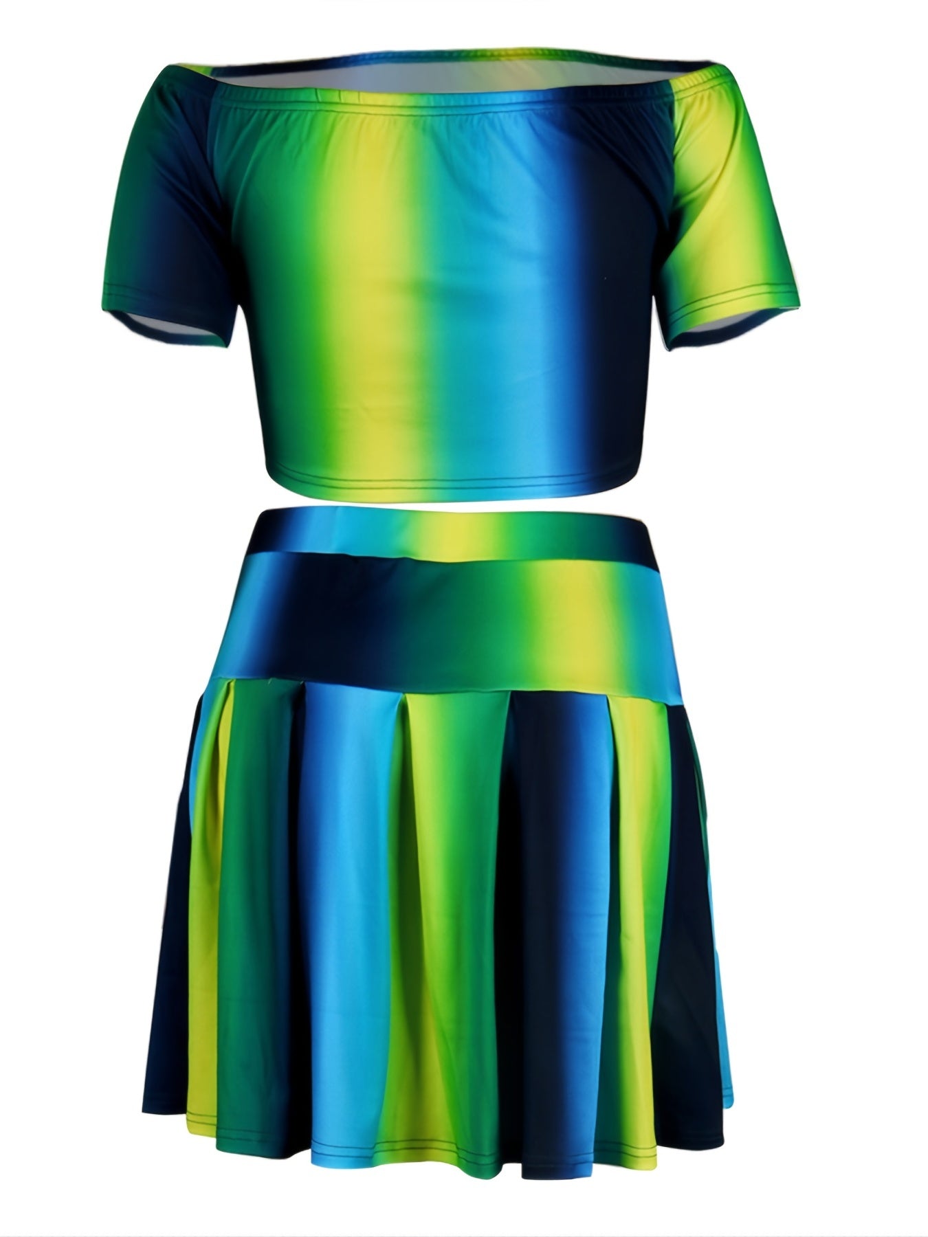  Ombre Off Shoulder Crop Top & Skirt Set