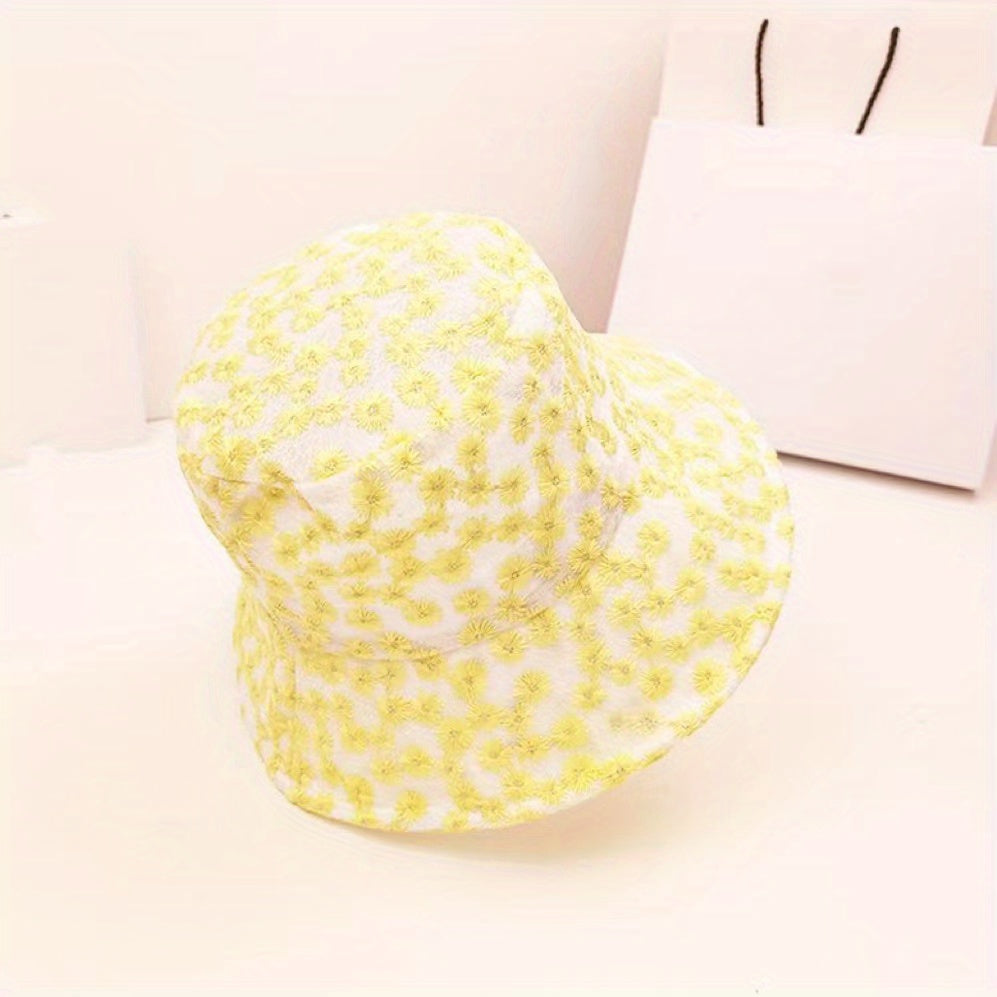 Mesh Lace Flower Embroidery Fisherman Hat for Women