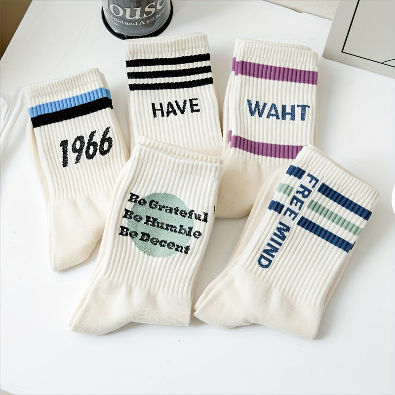 5 Pairs Letter Print Socks for Women