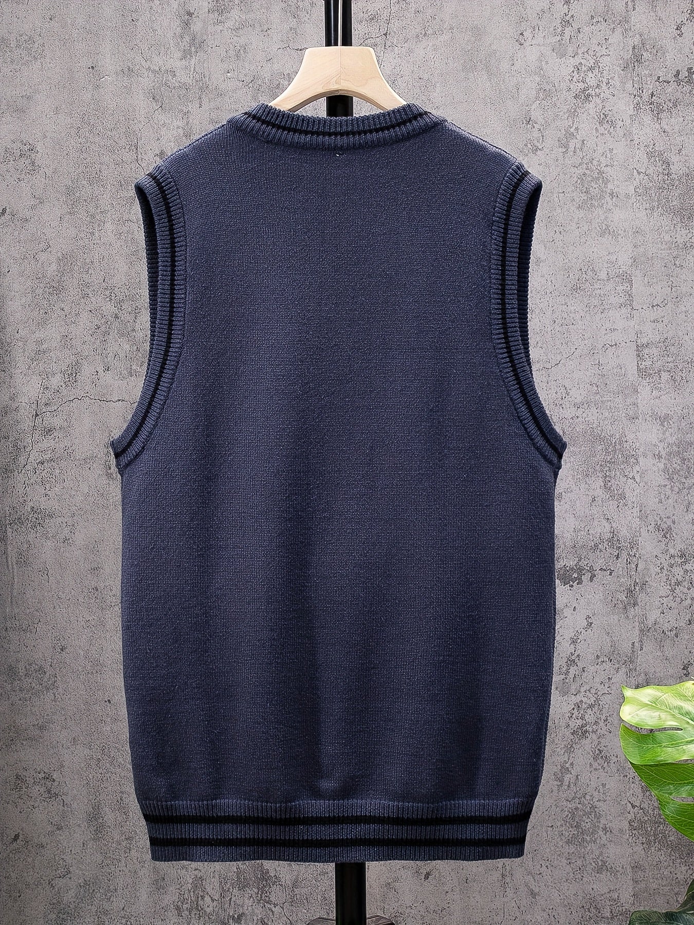 Men's V Neck Striped Knit Vest Sleeveless Sweater