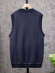 Men's V Neck Striped Knit Vest Sleeveless Sweater