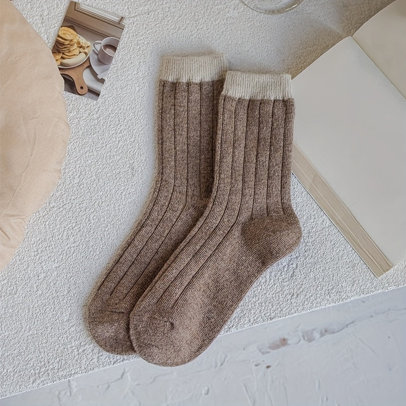 5 Pairs Colorblock Crew Socks Soft Women's Stockings