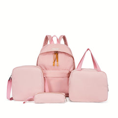 4PCS Pink Large Capacity Backpack Preppy Back To School Daypack