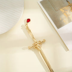 Ancient Style Sword Model Hairpin With Red Rhinestone