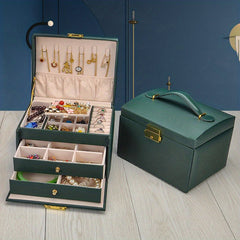 Large Capacity Leather Jewelry Organizer Box 3 Layer Display Case