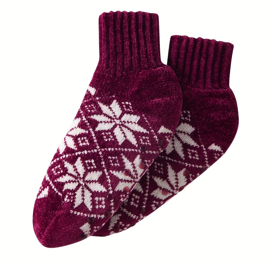 Snowflake Print Thickened Socks Comfy & Warm Mid Tube Socks Women's