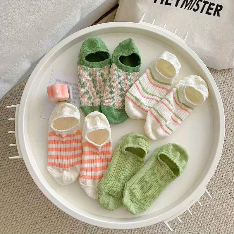 4 Pairs Striped Ankle Socks Soft & Lightweight Low Cut Stockings