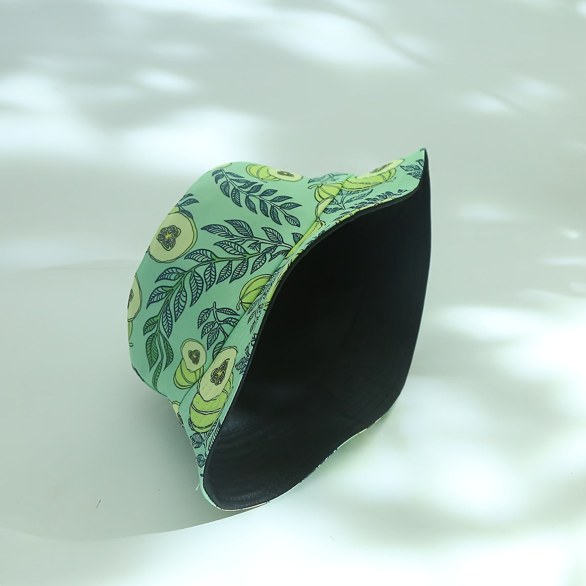 Green Plantain Bucket Hat Printed Cartoon Reversible Sunscreen Beach Hats Fisher