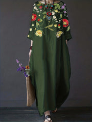  Floral Print Half Sleeve Maxi Dress