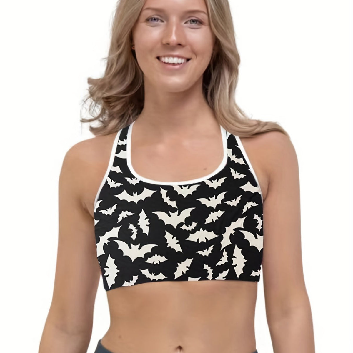  Halloween Bat Print Racer Back Gym Bra