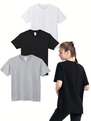 3pcs Women's Solid Round Neck Sports T-shirt