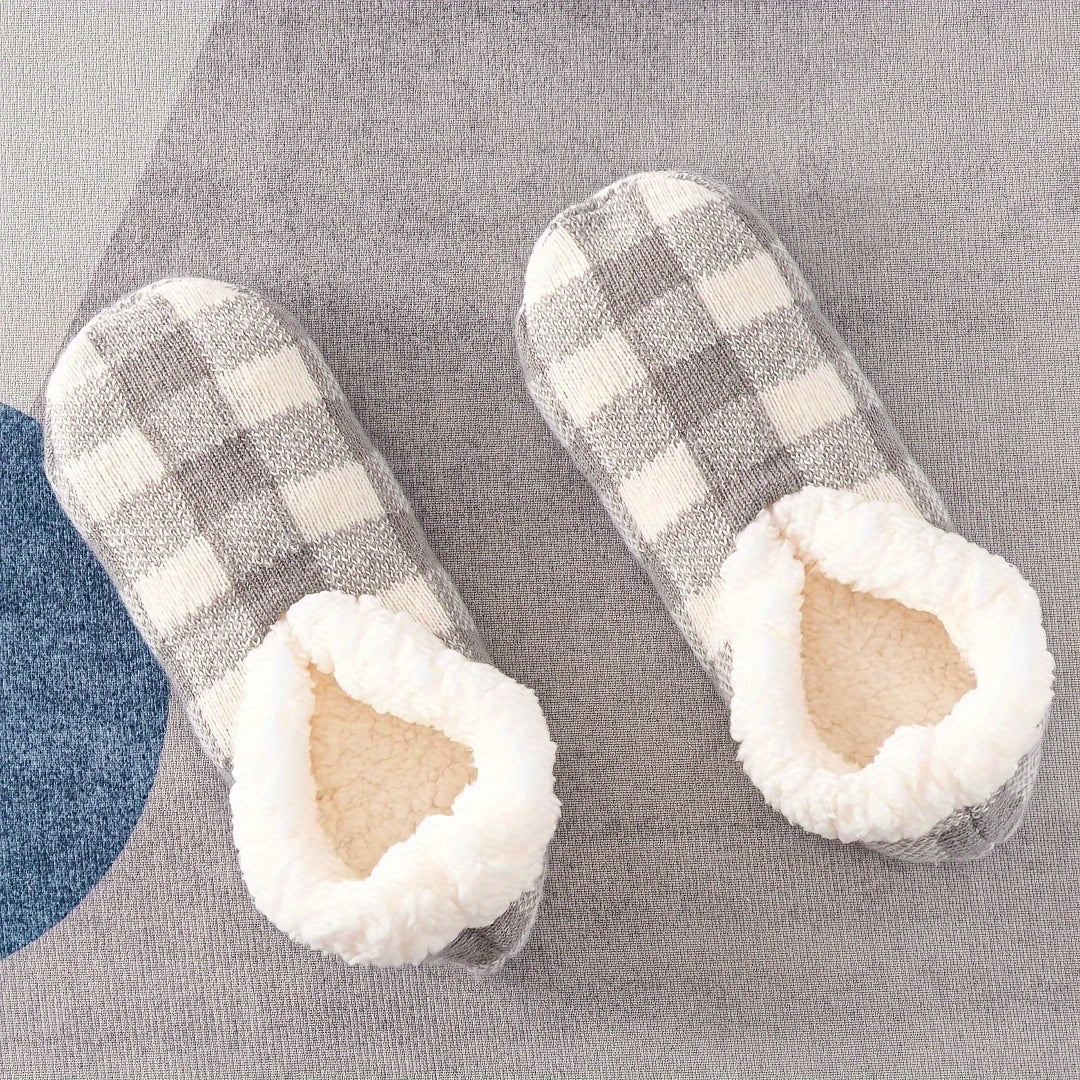 Plaid Plush Lined Socks Soft & Warm Low Cut Floor Socks Women's Stockings